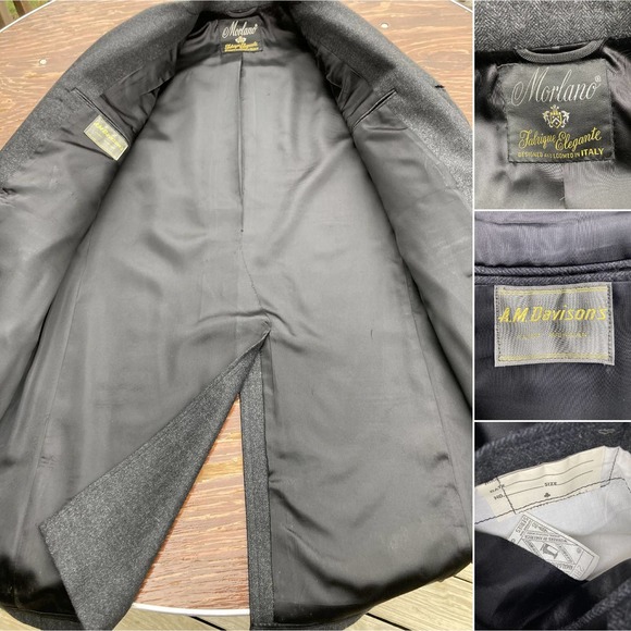 Fits 42 Mint Herringbone Shadow Striped Fine Italian Wool Overcoat Top Coat - Picture 5 of 6